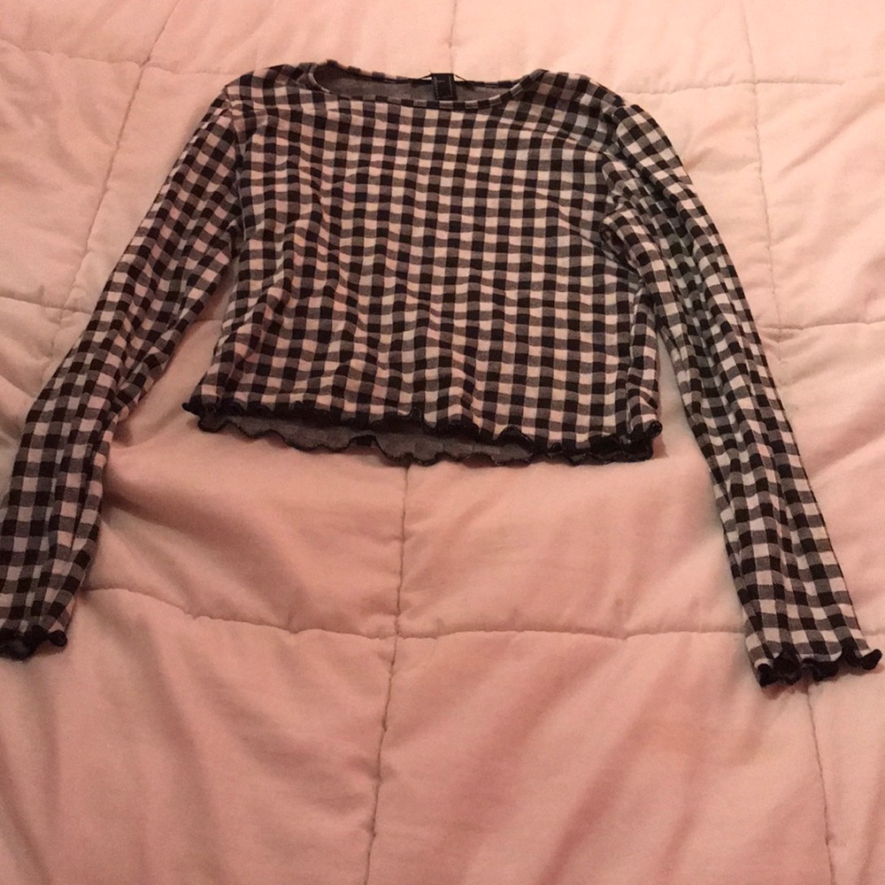 Forever 21 Cropped Checkered Long Sleeve